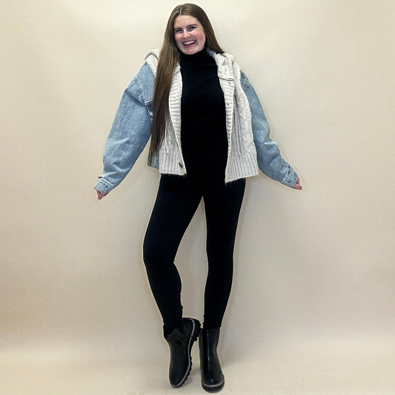Mix Media Denim Hoodie Jacket