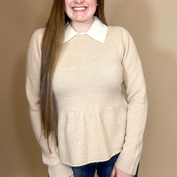 Polo Style Peplum Sweater Top