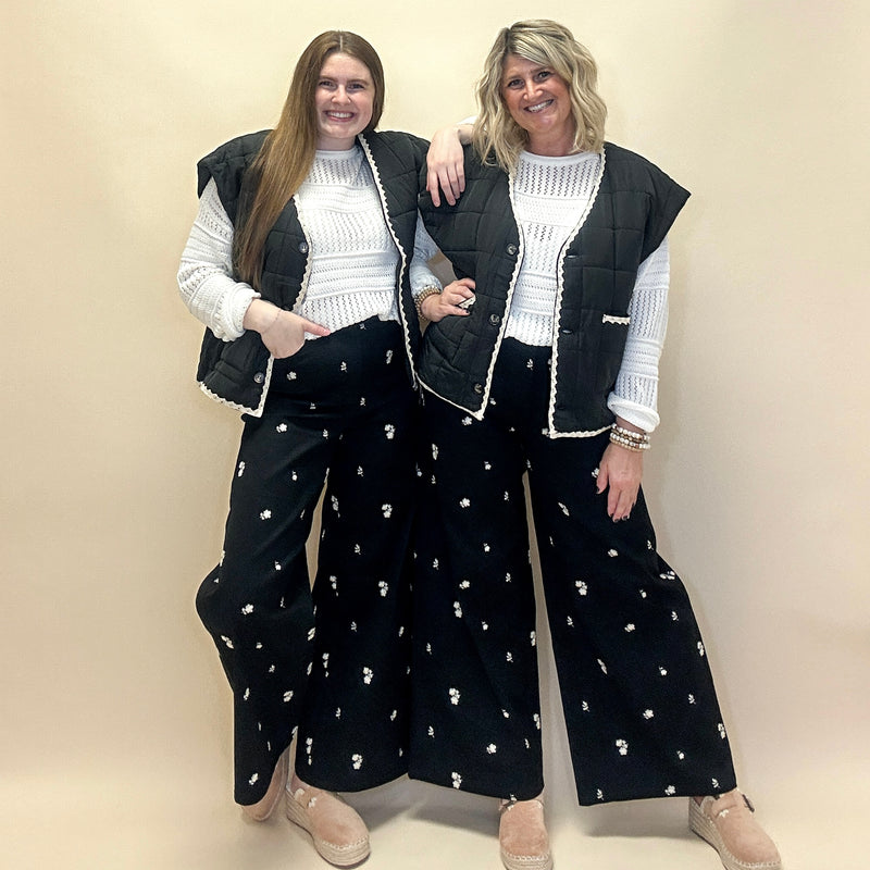 Embroidered Wide-Leg Pants