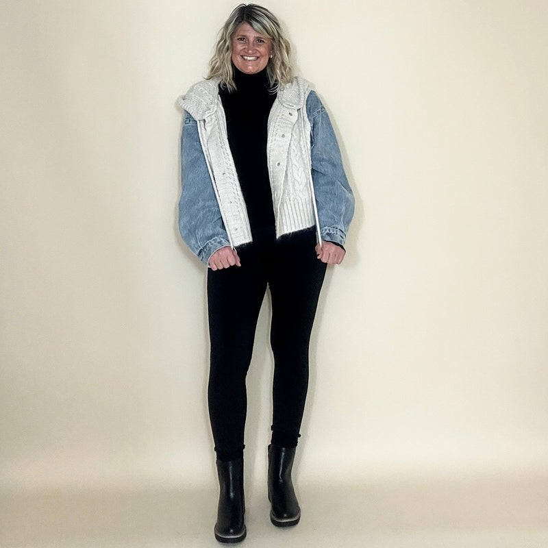 Mix Media Denim Hoodie Jacket