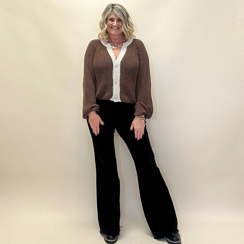 Ribbed Knit Contrast Cardigan