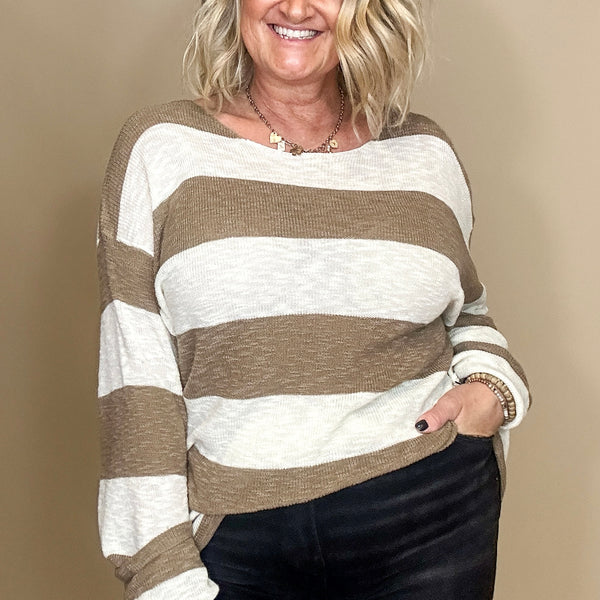 Striped Ribbed Knit Sweater