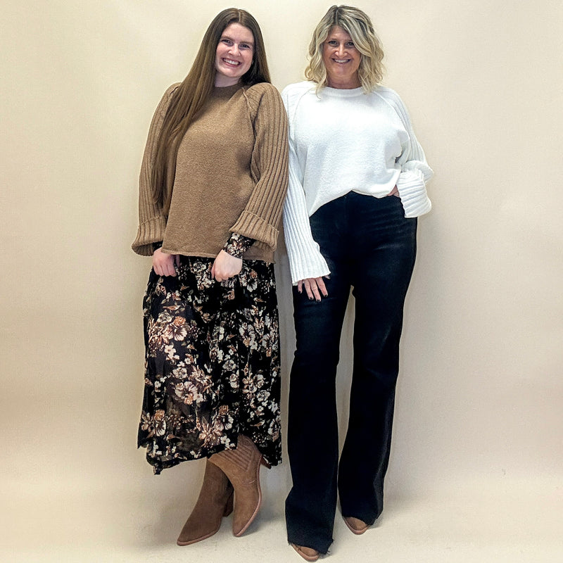 Textured Knit Ribbed-Sleeve Sweater