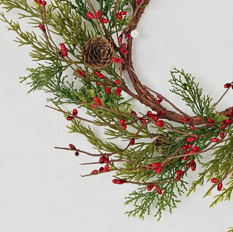 12in Evergreen Pine with Red Pips Wreath