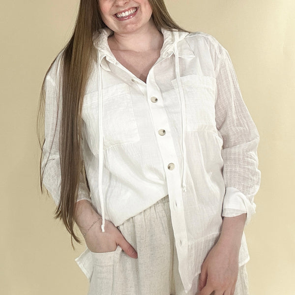 Hoodie Button Down Top