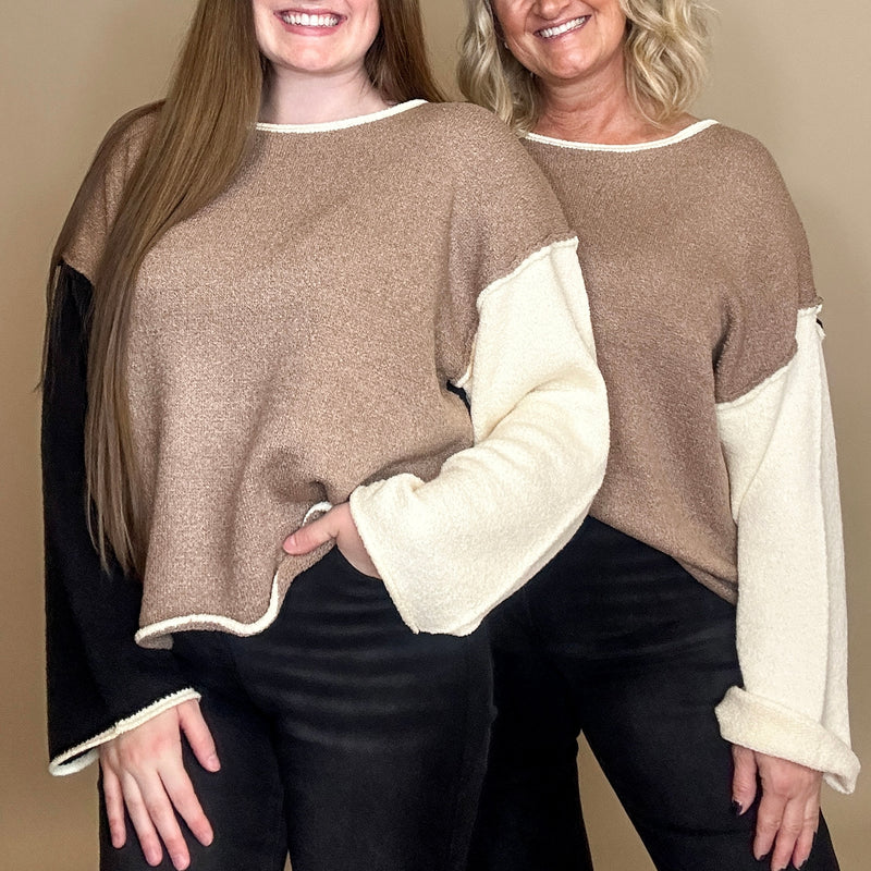 Textured Color Block Knit Sweater