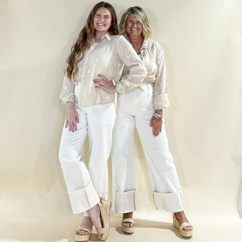 Daisy Embroidered Button Down Top