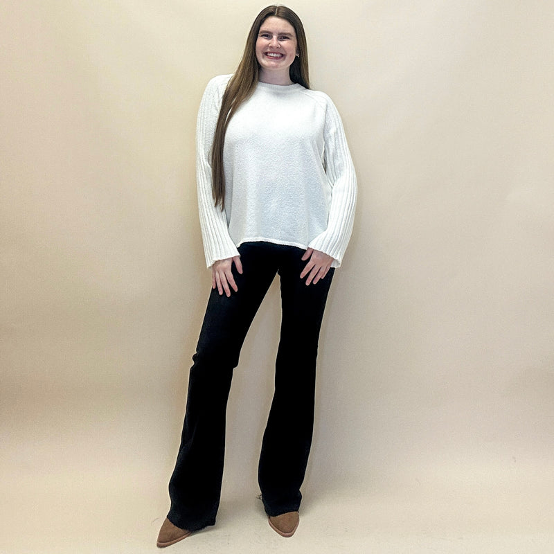 Textured Knit Ribbed-Sleeve Sweater
