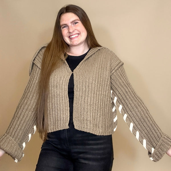 Ribbed Knit Stitched-Sleeve Cardigan
