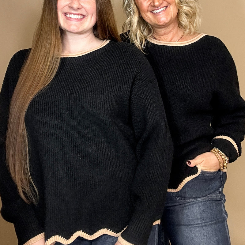 Contrast Scallop Trim Sweater