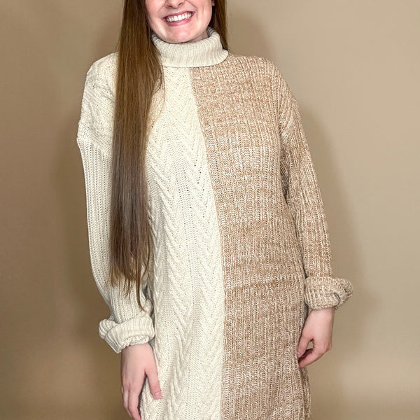 Color Block Turtleneck Sweater Dress