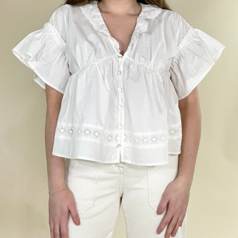 Button-Down Lace Detail Blouse