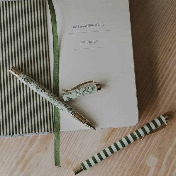 Green Floral Metal Pen Set