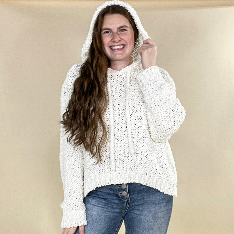 Popcorn Knit Hooded Sweater