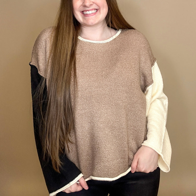 Textured Color Block Knit Sweater