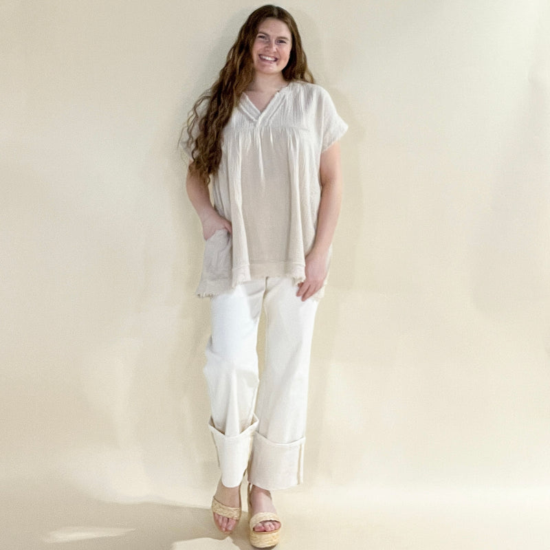 Gauze V-Neck Oversized Top