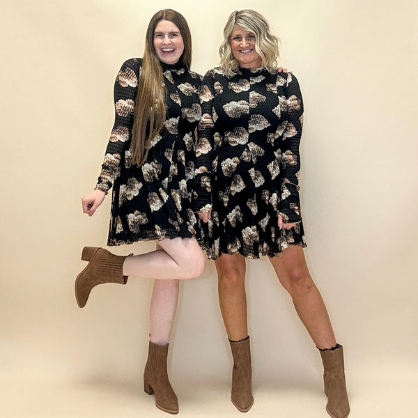 Floral Honeycomb Mesh Long Sleeve Dress