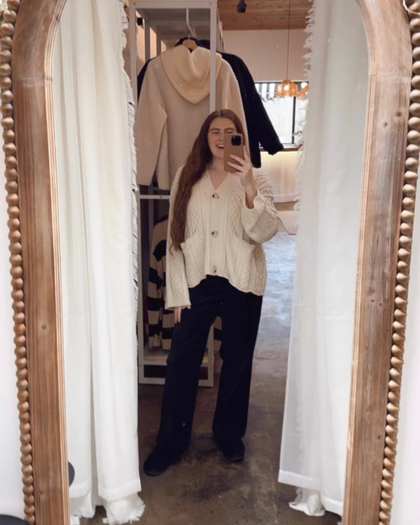 Button Down Cable Knit Cardigan