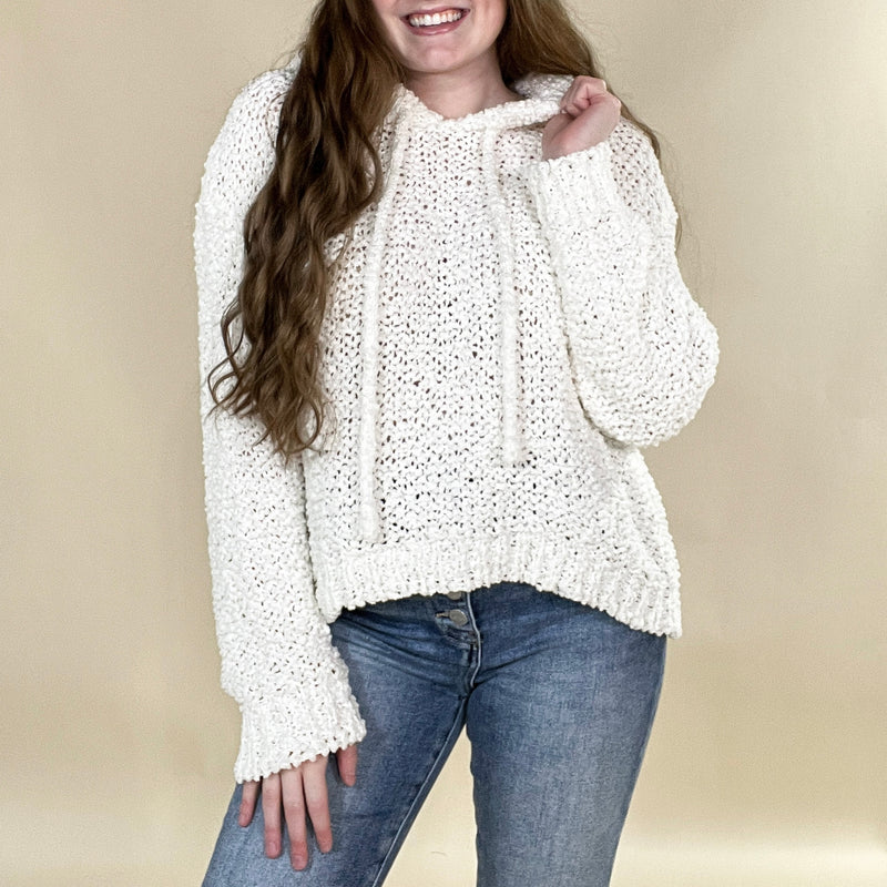 Popcorn Knit Hooded Sweater