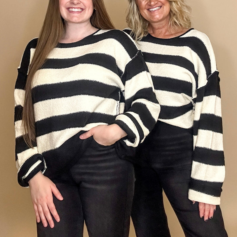 Textured Striped Knit Sweater