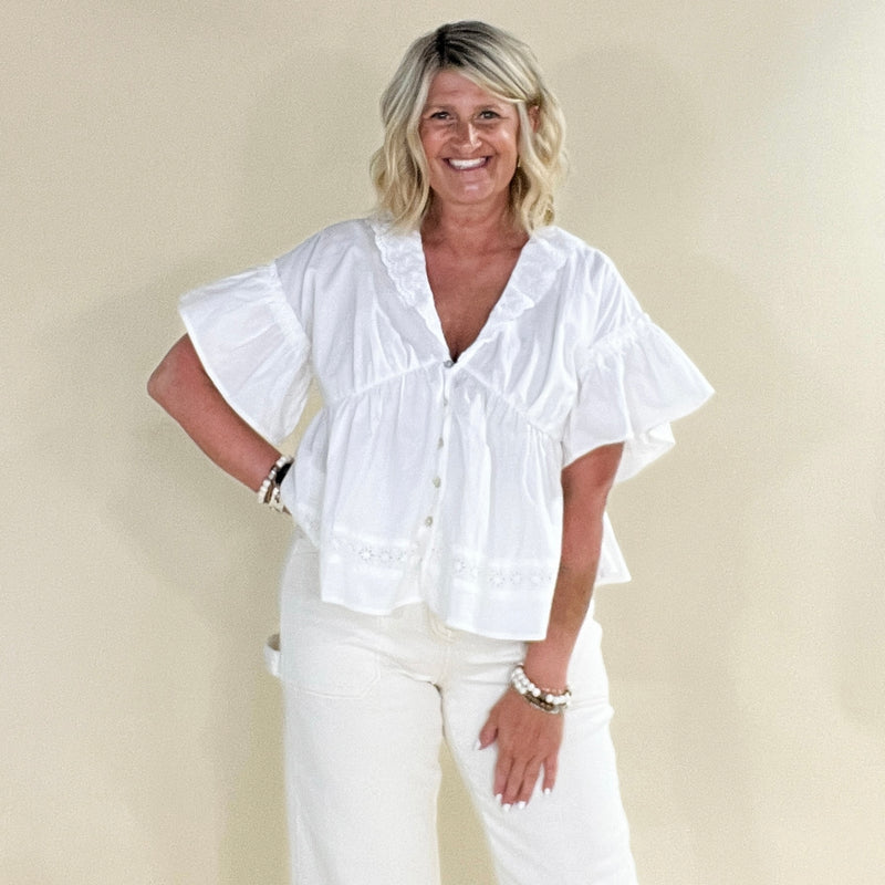 Button-Down Lace Detail Blouse