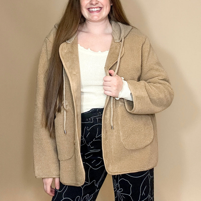 Fleece Hooded Button-Down Jacket