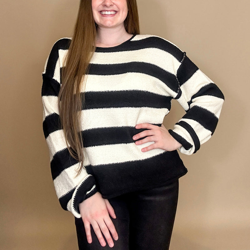 Textured Striped Knit Sweater