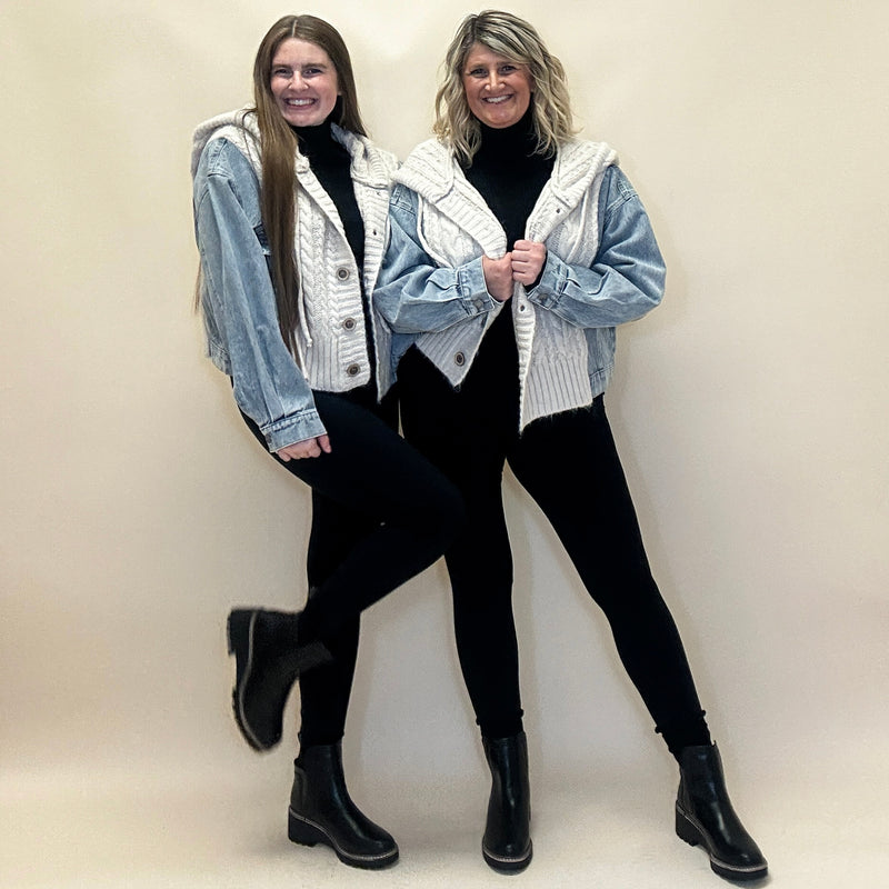 Mix Media Denim Hoodie Jacket