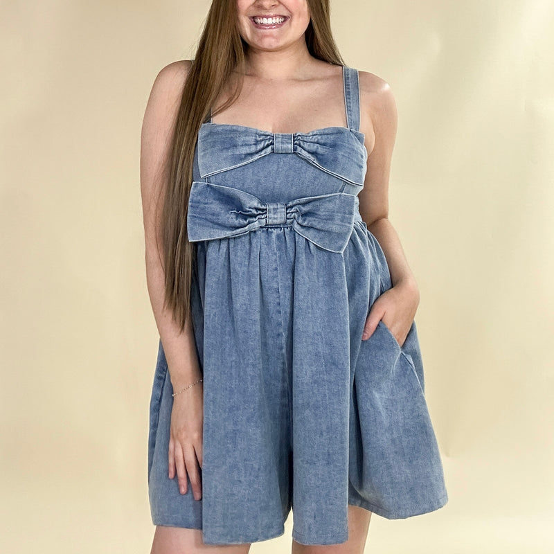 Denim Bow-Tie Romper