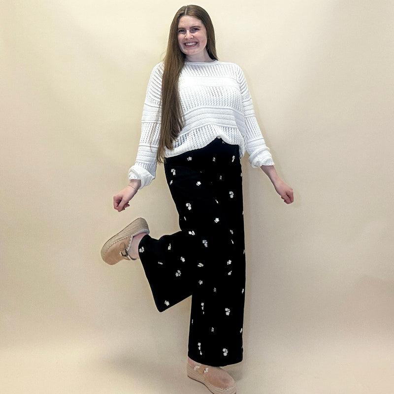 Embroidered Wide-Leg Pants