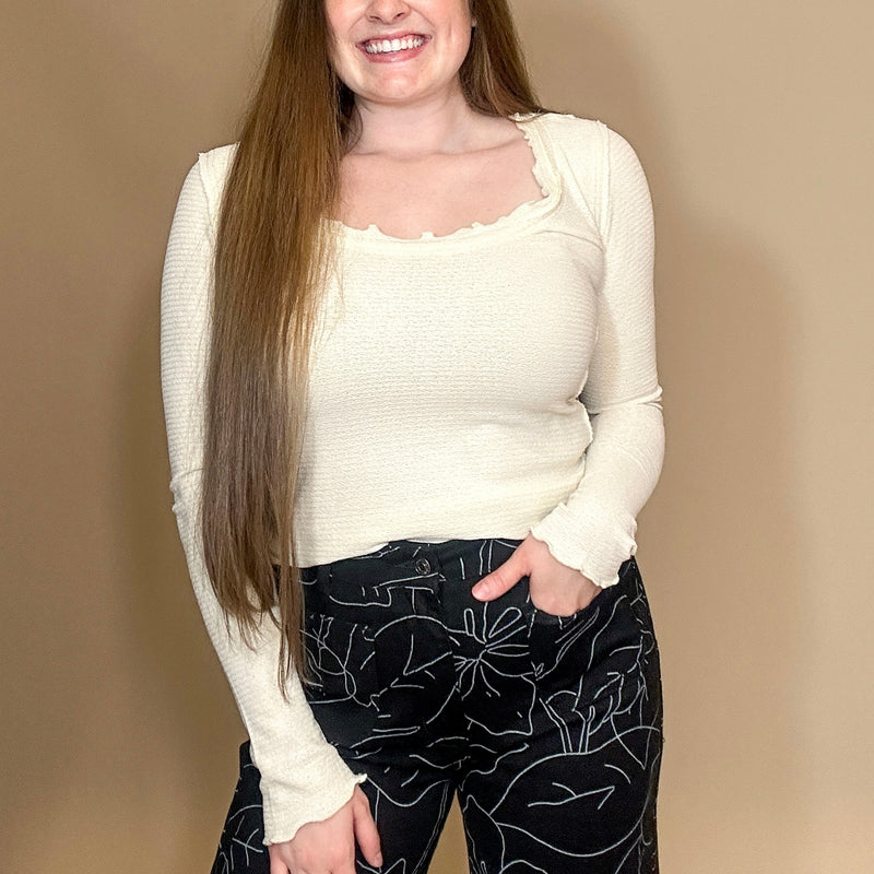 Ruffled Scoop Neck Long Sleeve Top