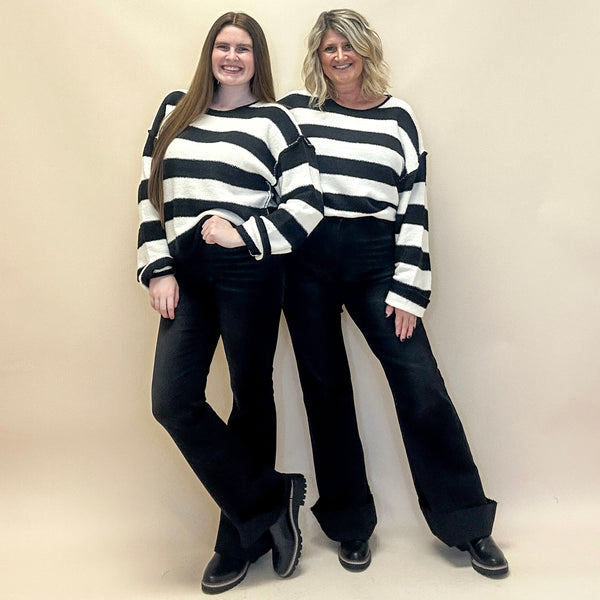 Textured Striped Knit Sweater
