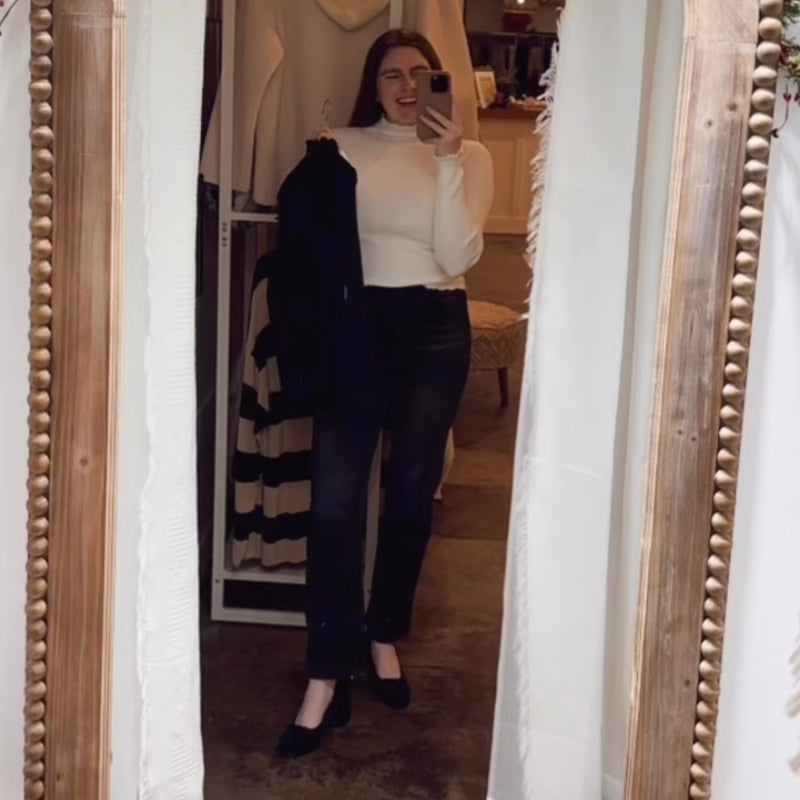 Ruffle Hem Mock Neck