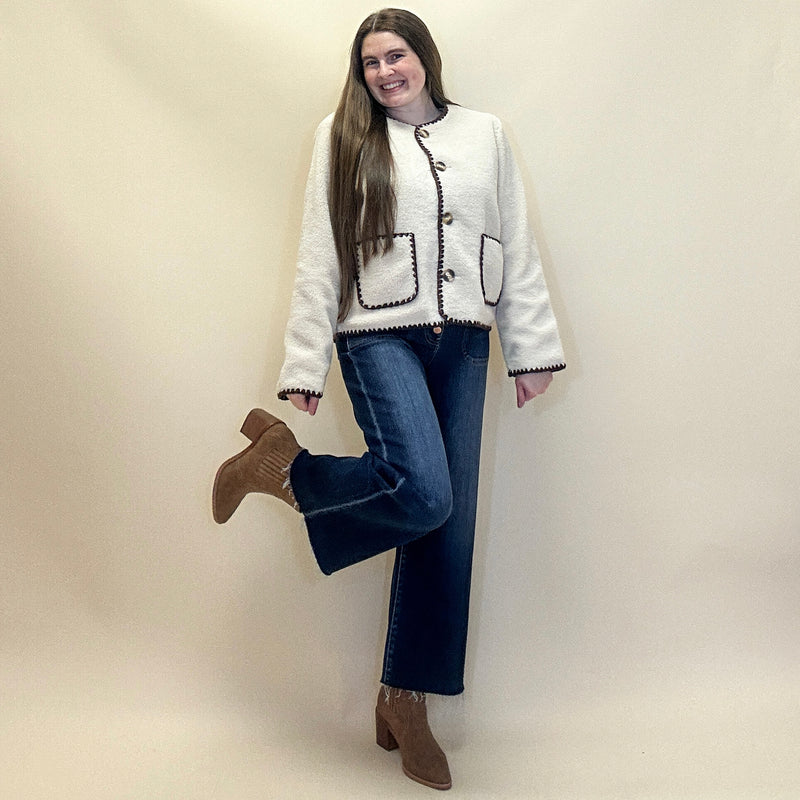 Contrast Stitched Sherpa Cardigan