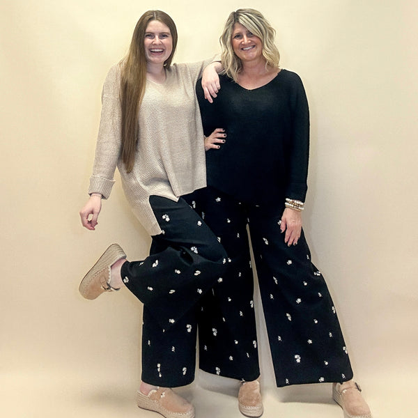Embroidered Wide-Leg Pants