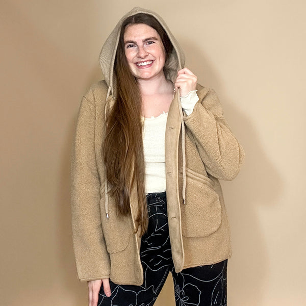 Fleece Hooded Button-Down Jacket