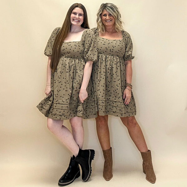 Floral Corduroy Puff Sleeve Dress