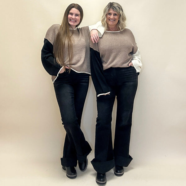 Textured Color Block Knit Sweater