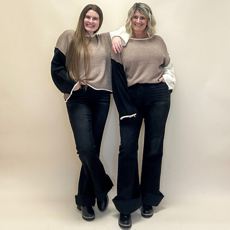 Textured Color Block Knit Sweater