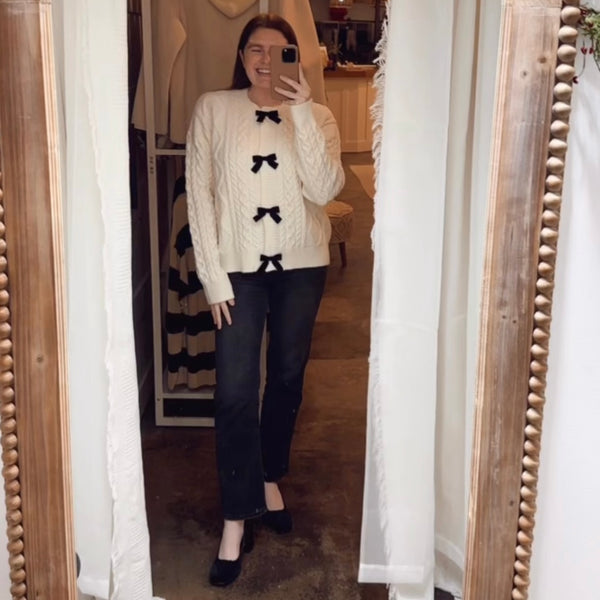 Velvet Bow Button Down Cardigan