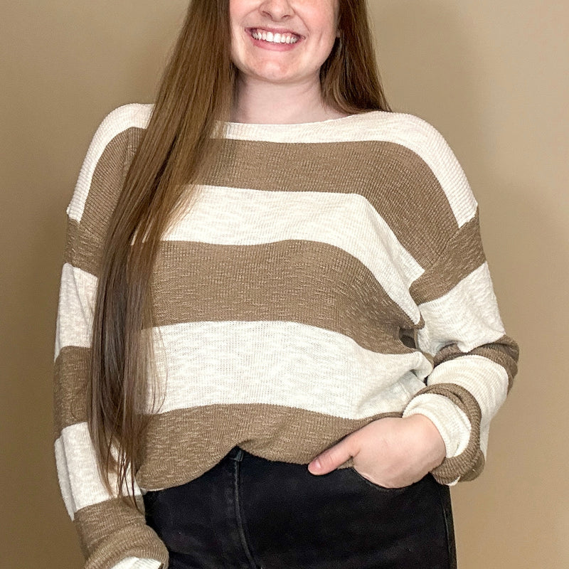 Striped Ribbed Knit Sweater