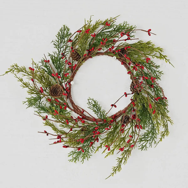 12in Evergreen Pine with Red Pips Wreath