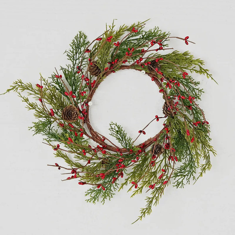 12in Evergreen Pine with Red Pips Wreath