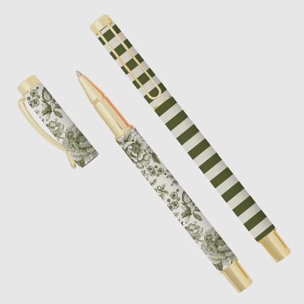 Green Floral Metal Pen Set