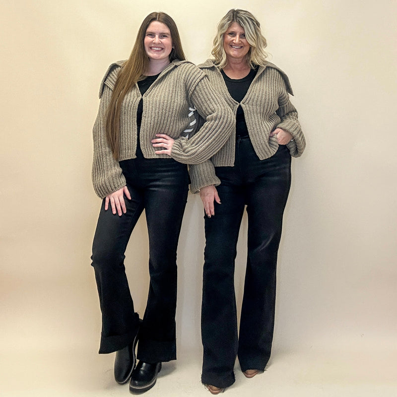 Ribbed Knit Stitched-Sleeve Cardigan