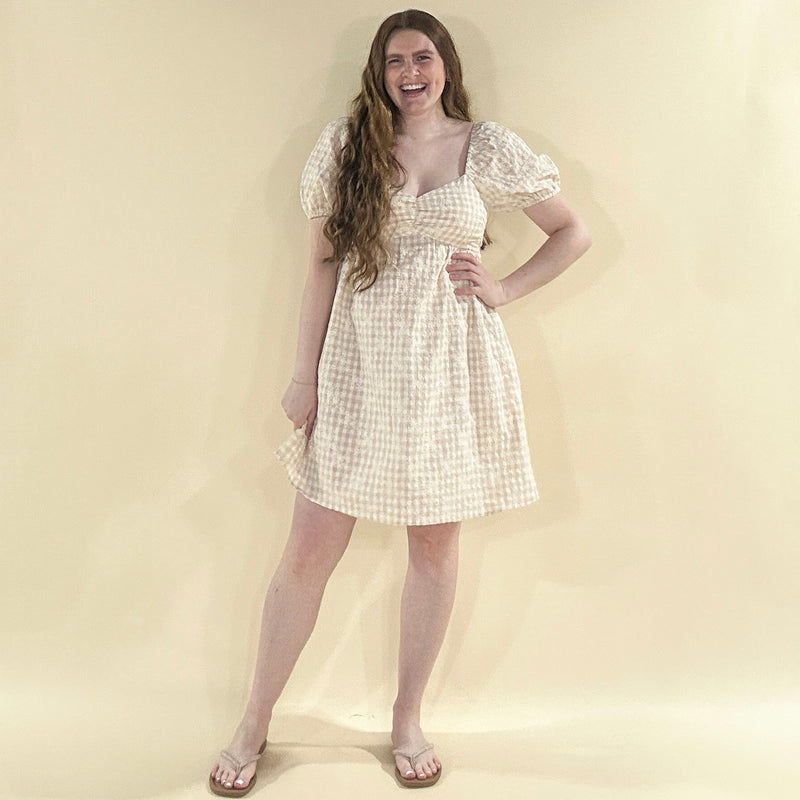 Embroidered Gingham Dress