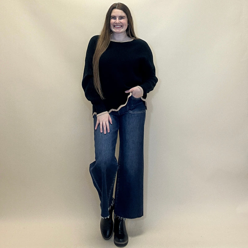 Contrast Scallop Trim Sweater