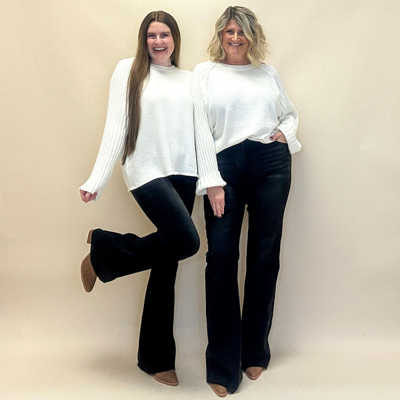 High Rise Flare Raw Cut Hem Jeans