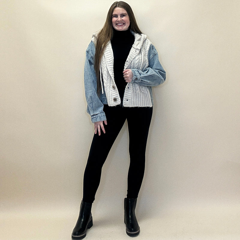 Mix Media Denim Hoodie Jacket
