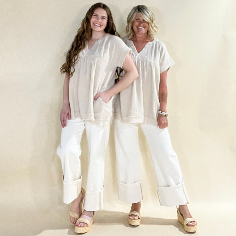 Gauze V-Neck Oversized Top